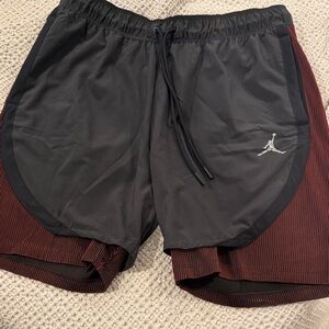 Jordan Men's Black and Burgundy Athletic Shorts